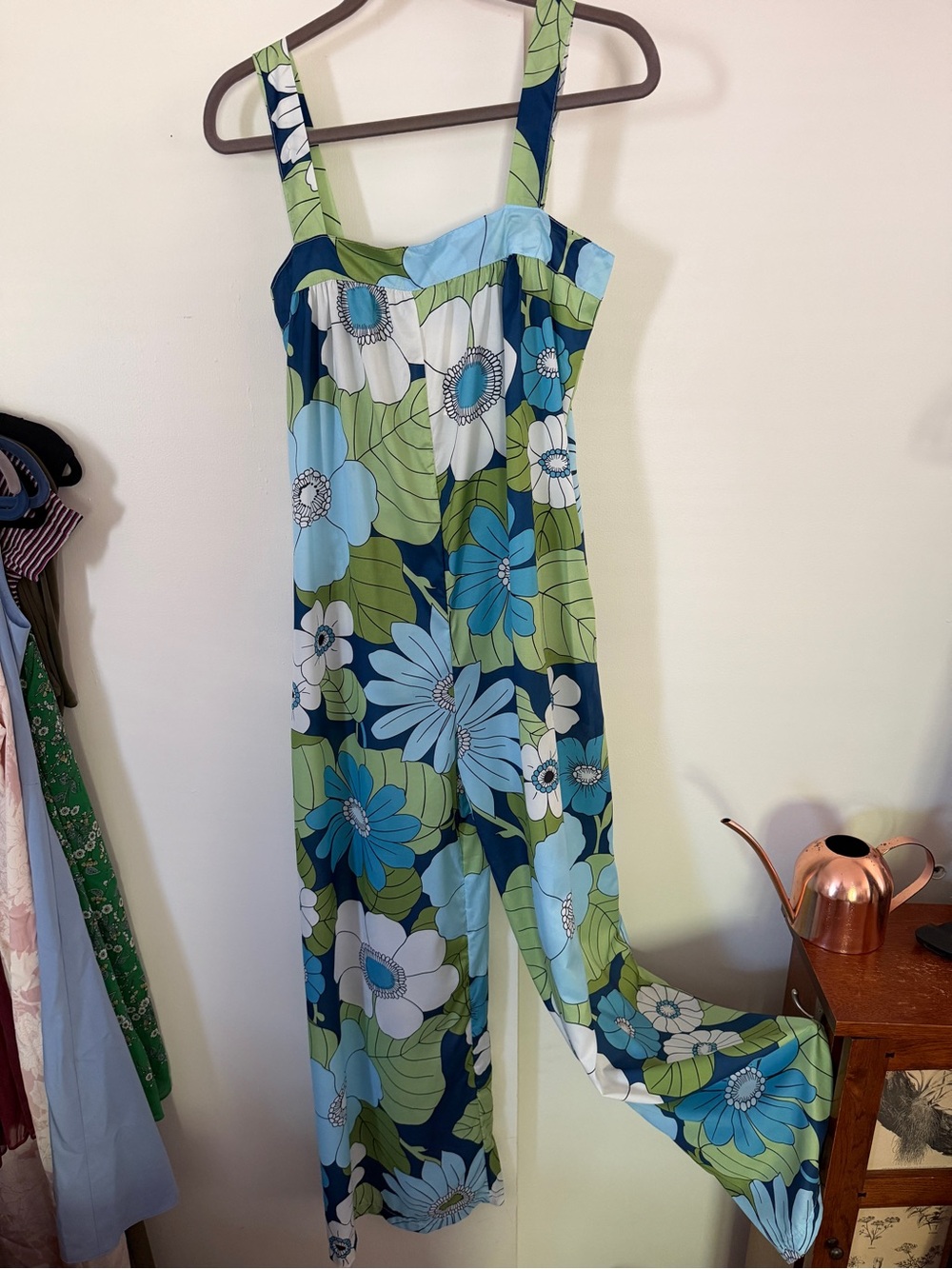 New with tags Funky Floral Wide-Leg Jumpsuit in Blue & Green size M
